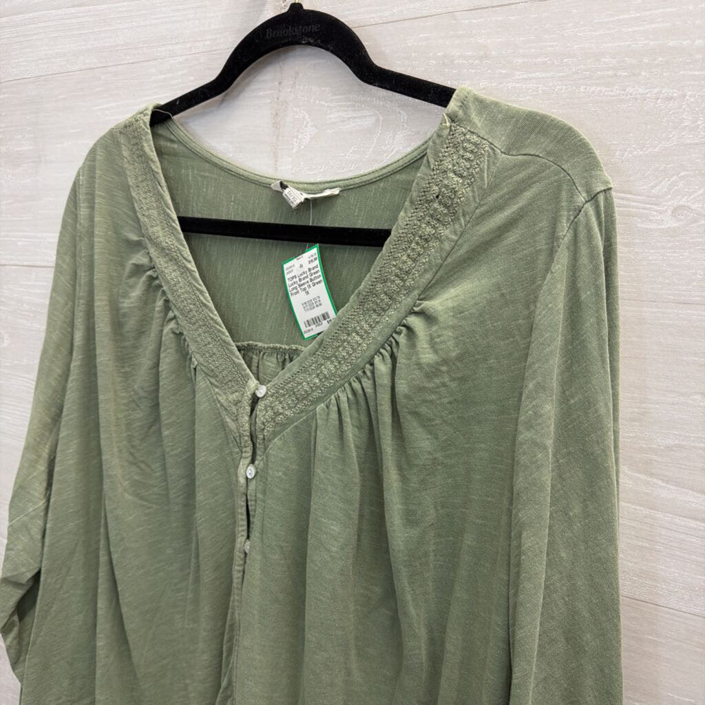 Lucky Brand Green Long Sleeve Button Front Top 1X