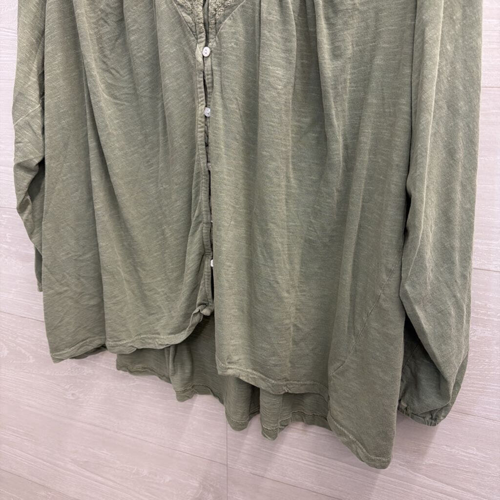 Lucky Brand Green Long Sleeve Button Front Top 1X