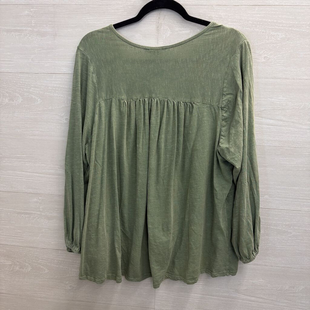 Lucky Brand Green Long Sleeve Button Front Top 1X