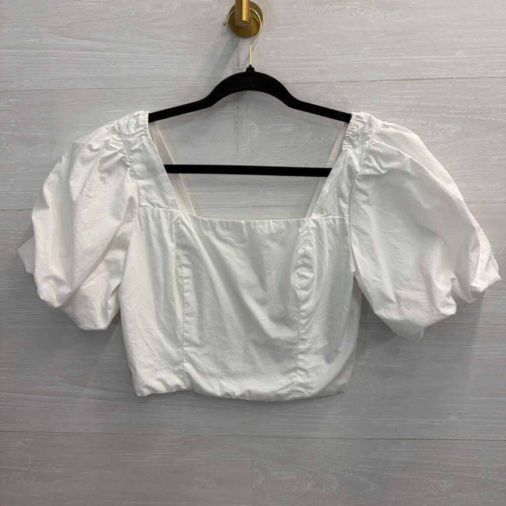 GB White Cropped Short Puff Sleeve Top Medium