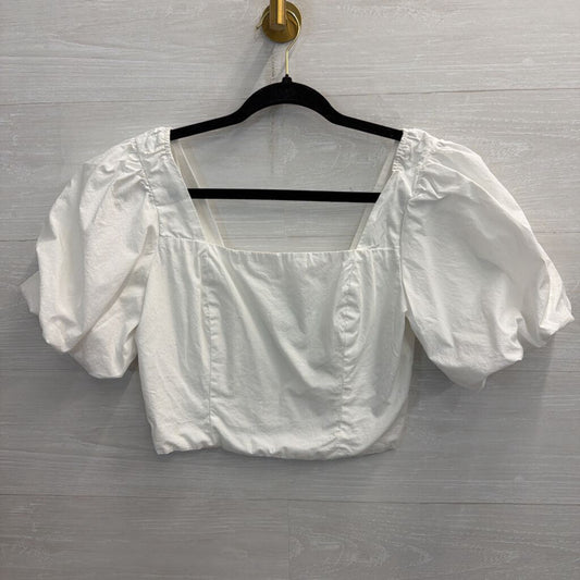 GB White Cropped Short Puff Sleeve Top Medium