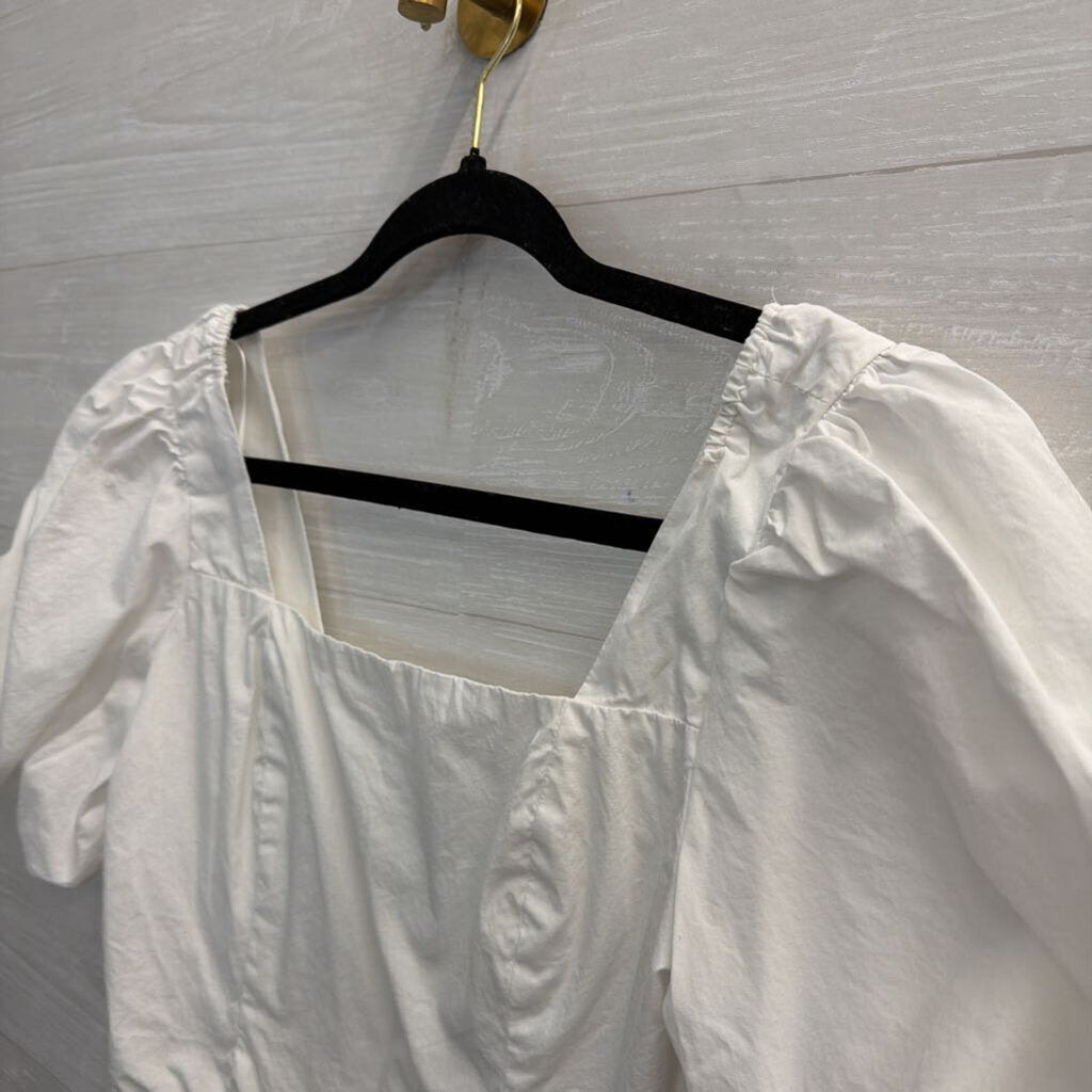 GB White Cropped Short Puff Sleeve Top Medium