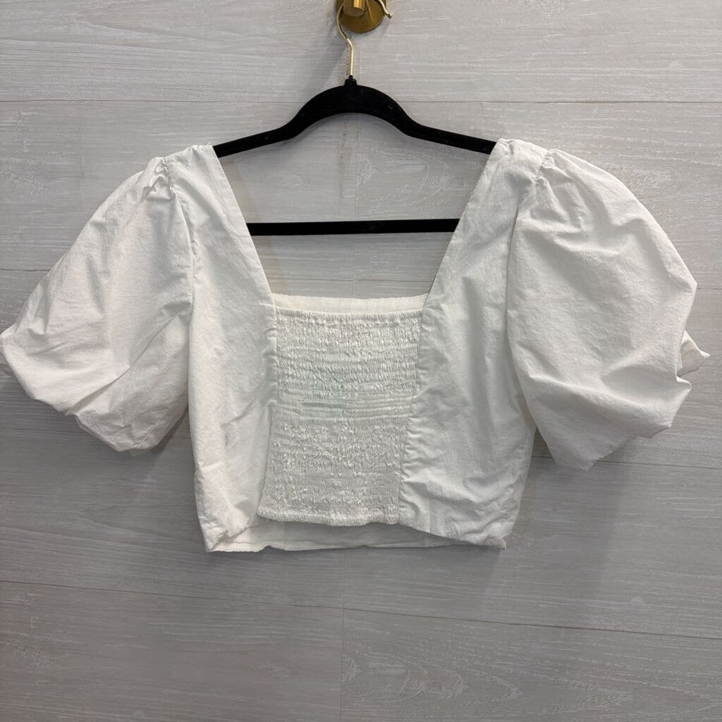 GB White Cropped Short Puff Sleeve Top Medium