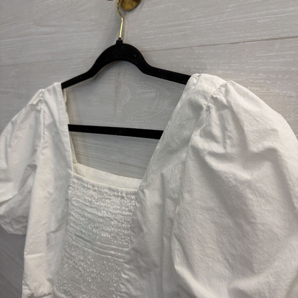 GB White Cropped Short Puff Sleeve Top Medium