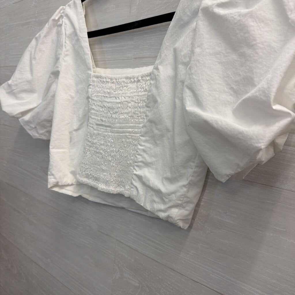 GB White Cropped Short Puff Sleeve Top Medium