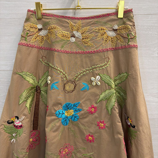Basil and Maude Brown/ Multi Embroidered Beaded Skirt 0