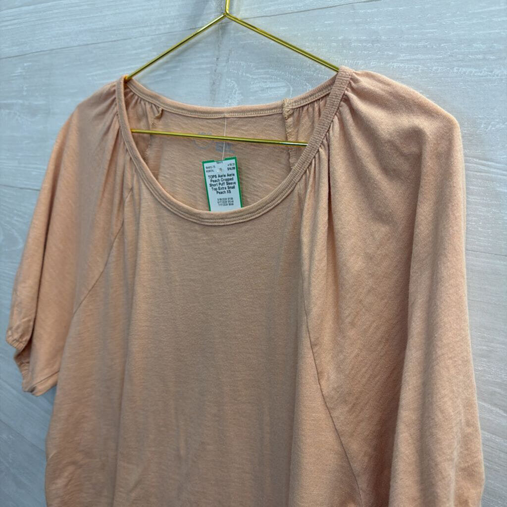 Aerie Peach Cropped Short Puff Sleeve Top Extra Small