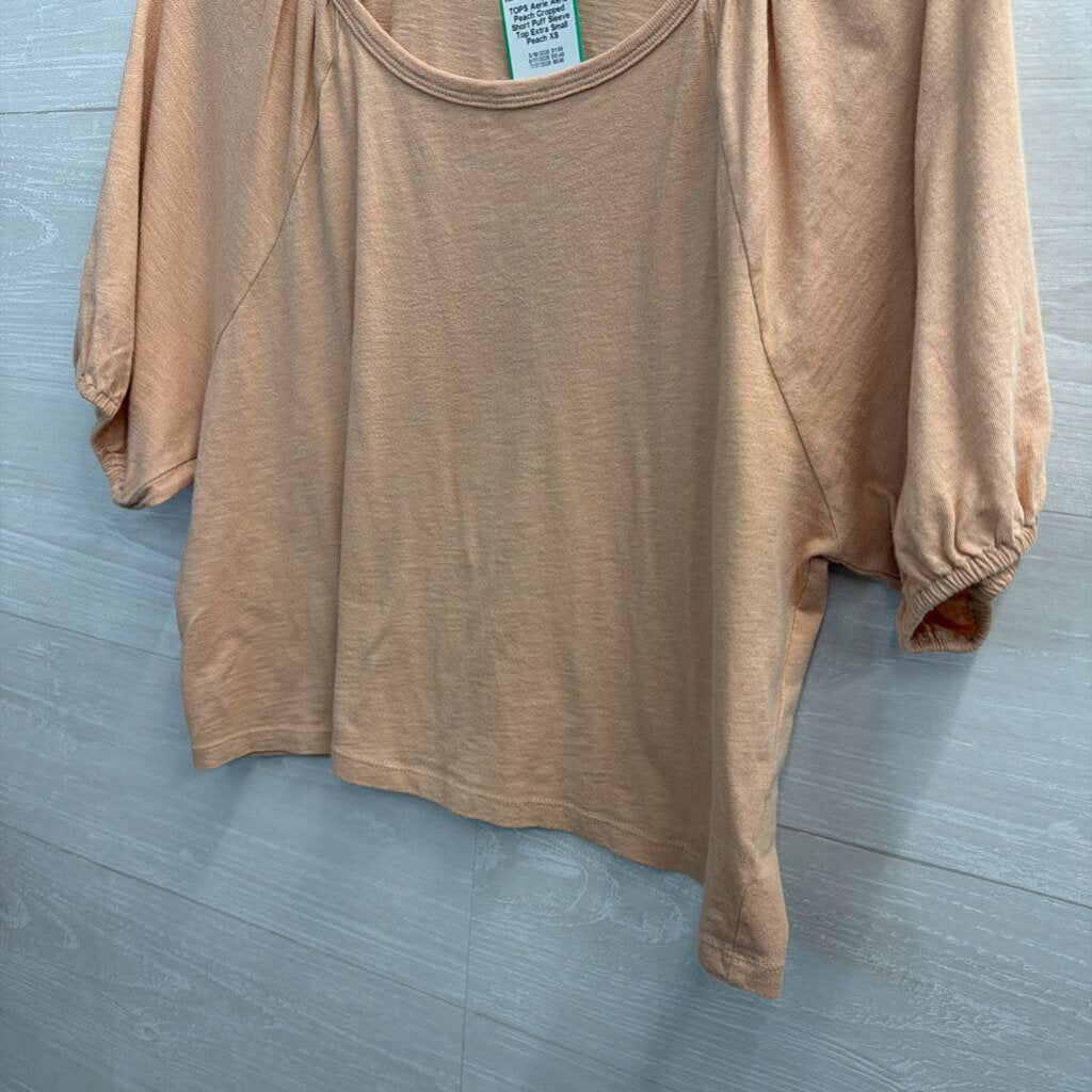 Aerie Peach Cropped Short Puff Sleeve Top Extra Small