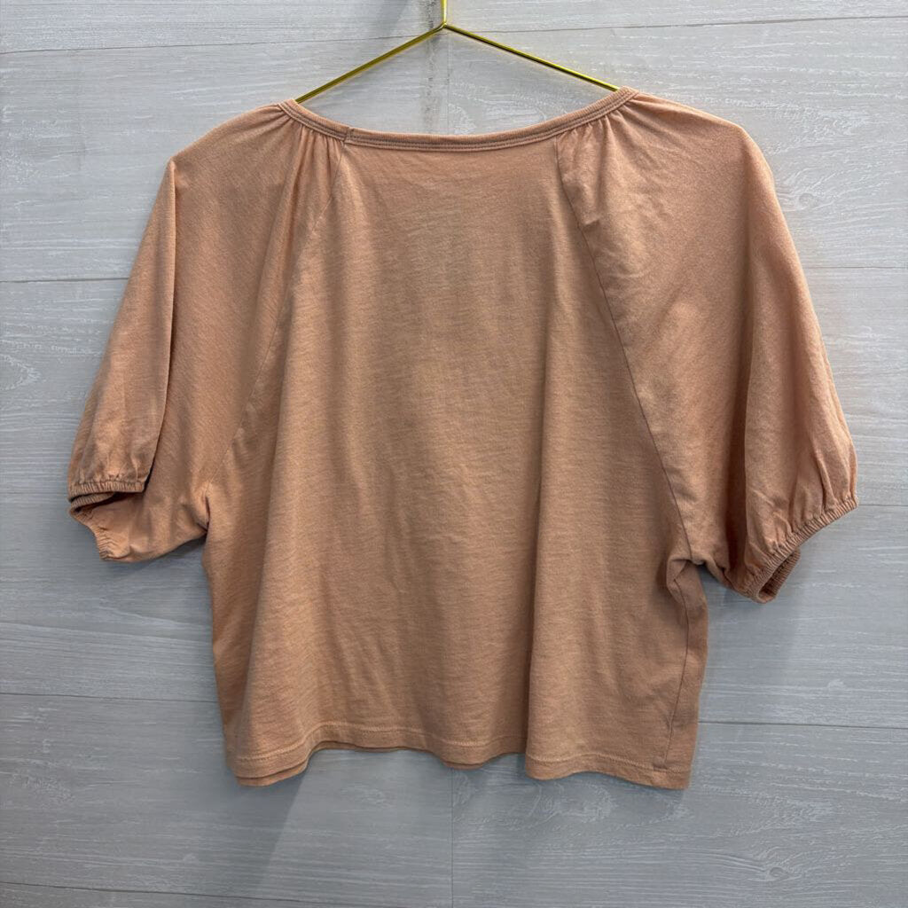 Aerie Peach Cropped Short Puff Sleeve Top Extra Small