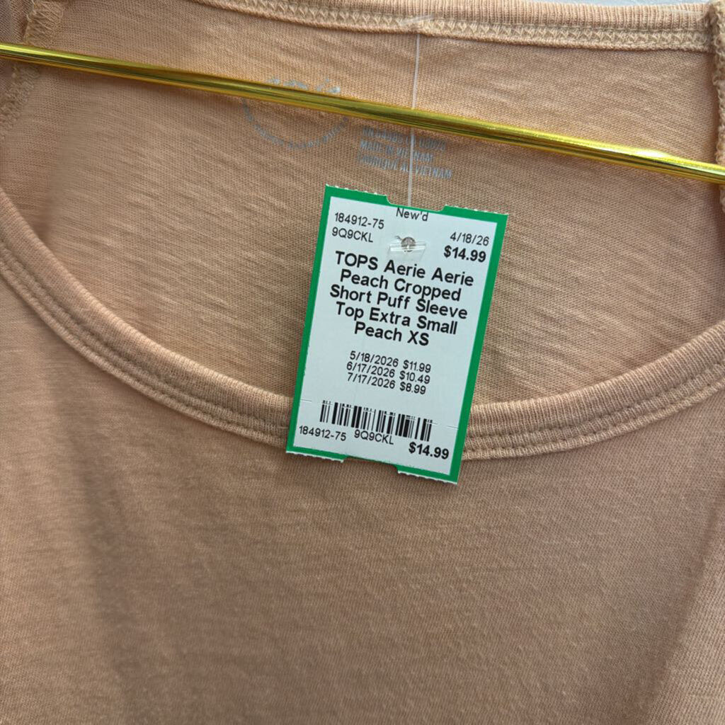 Aerie Peach Cropped Short Puff Sleeve Top Extra Small
