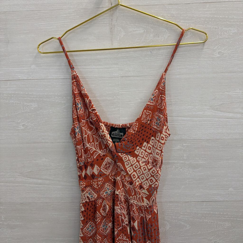 Angie Orange/ Multi Print Jumpsuit Small
