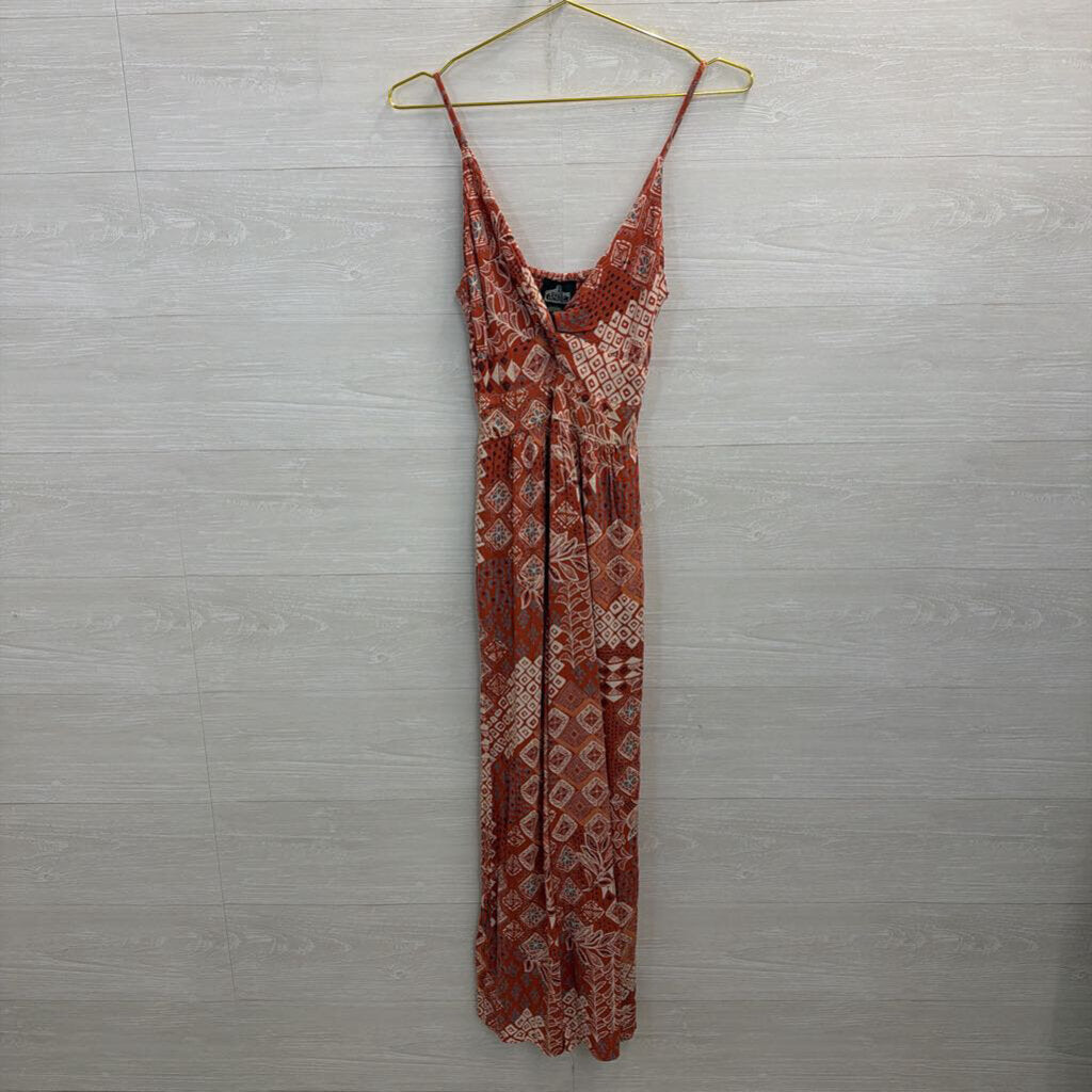 Angie Orange/ Multi Print Jumpsuit Small