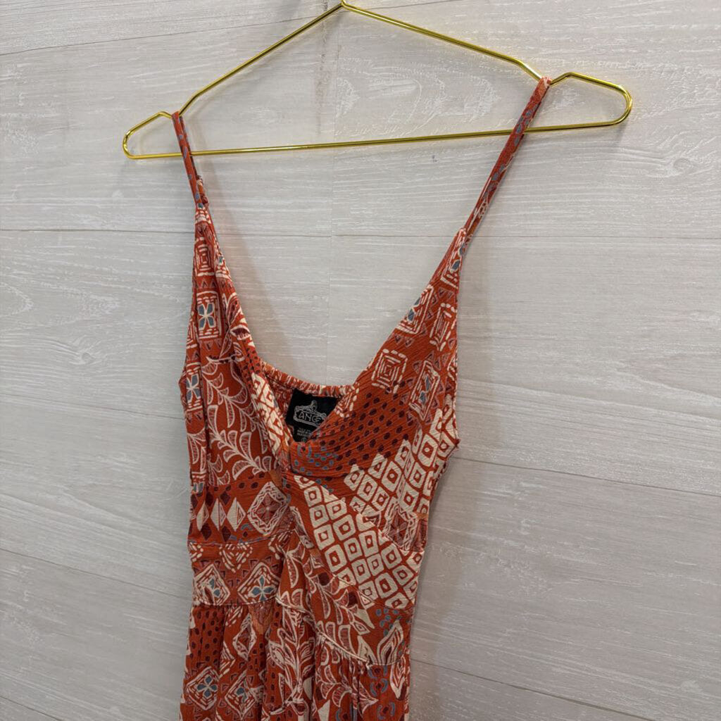 Angie Orange/ Multi Print Jumpsuit Small