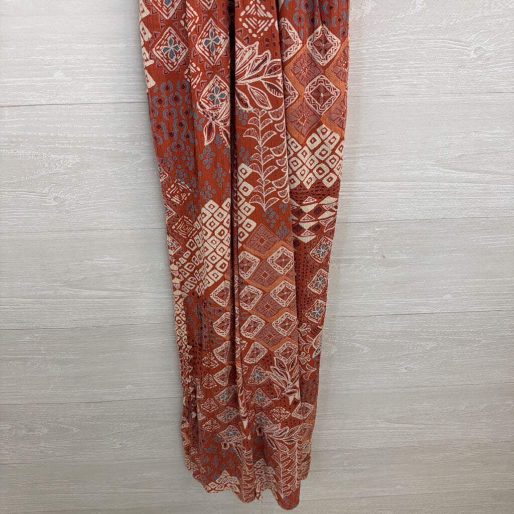 Angie Orange/ Multi Print Jumpsuit Small