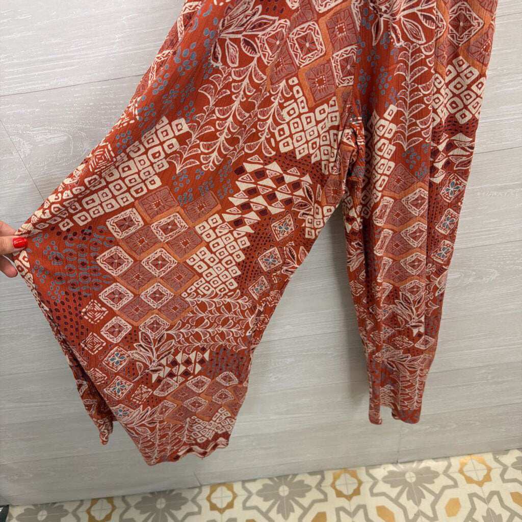 Angie Orange/ Multi Print Jumpsuit Small