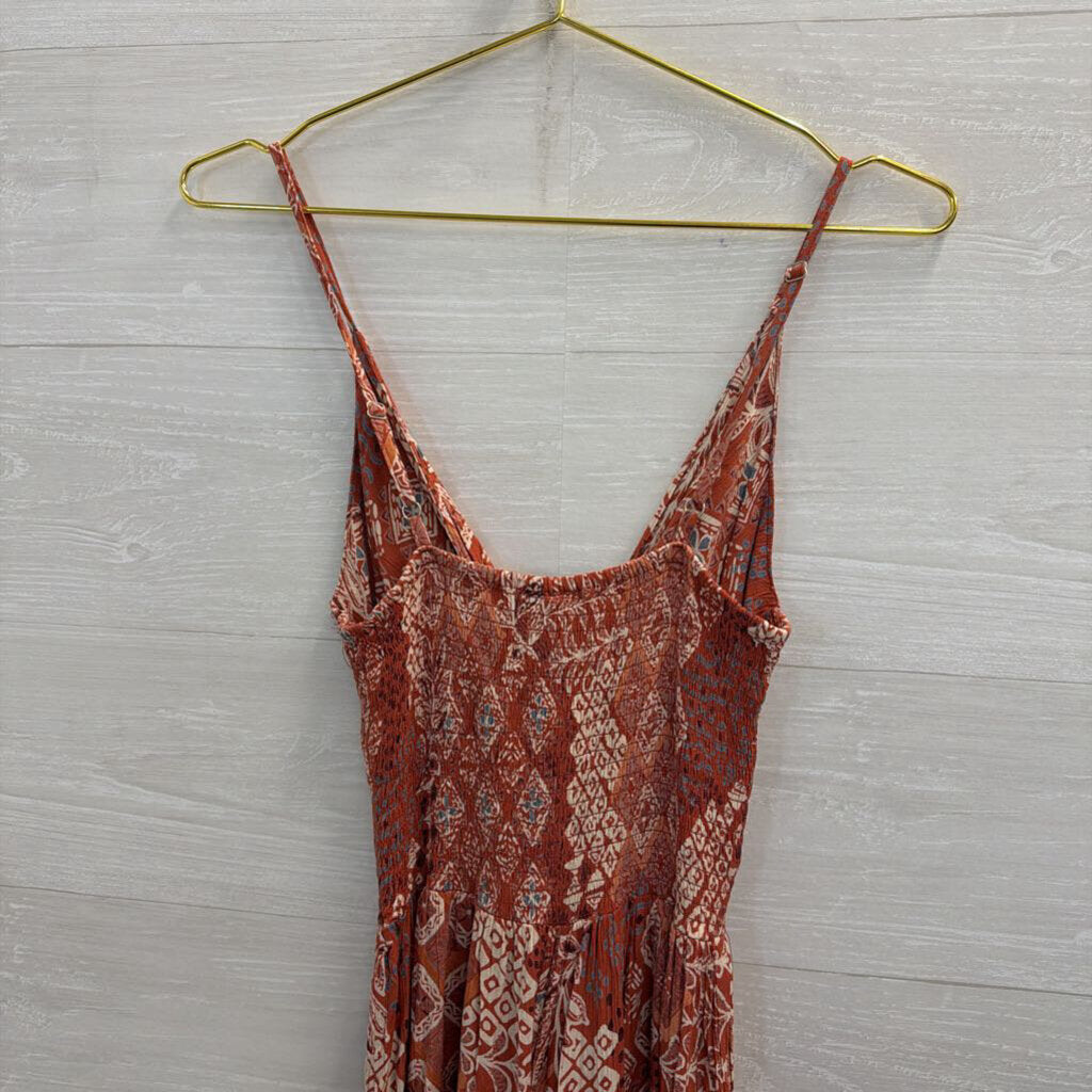 Angie Orange/ Multi Print Jumpsuit Small