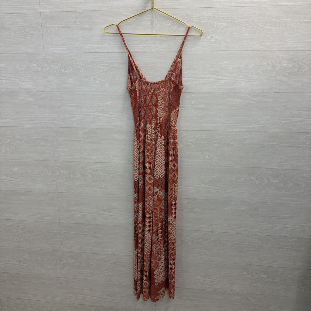 Angie Orange/ Multi Print Jumpsuit Small