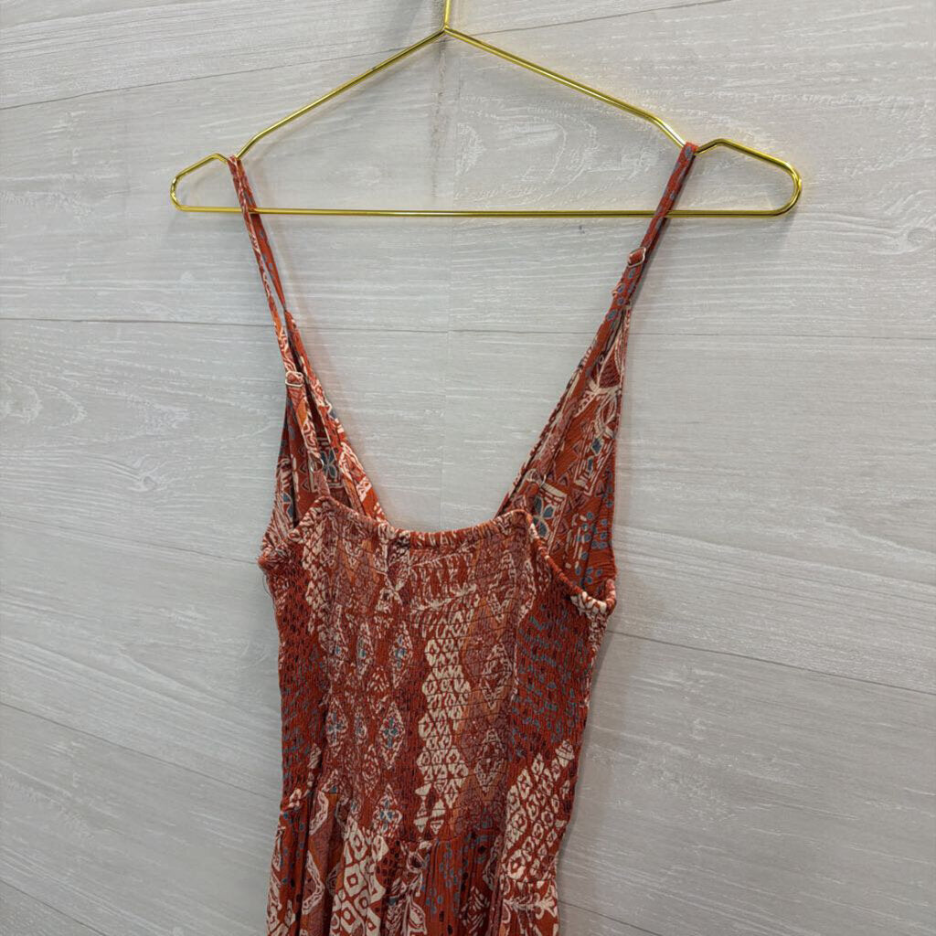 Angie Orange/ Multi Print Jumpsuit Small