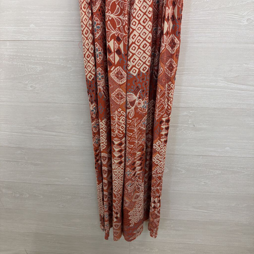 Angie Orange/ Multi Print Jumpsuit Small