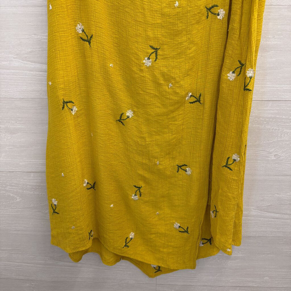 Dee Elly Yellow Embroidered Flower Wrap Maxi Skirt Medium