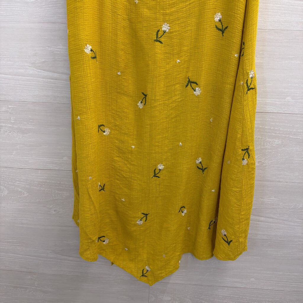 Dee Elly Yellow Embroidered Flower Wrap Maxi Skirt Medium