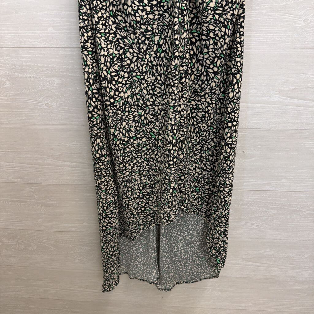 Black/ White Print Short Puff Sleeve Midi Dress Small