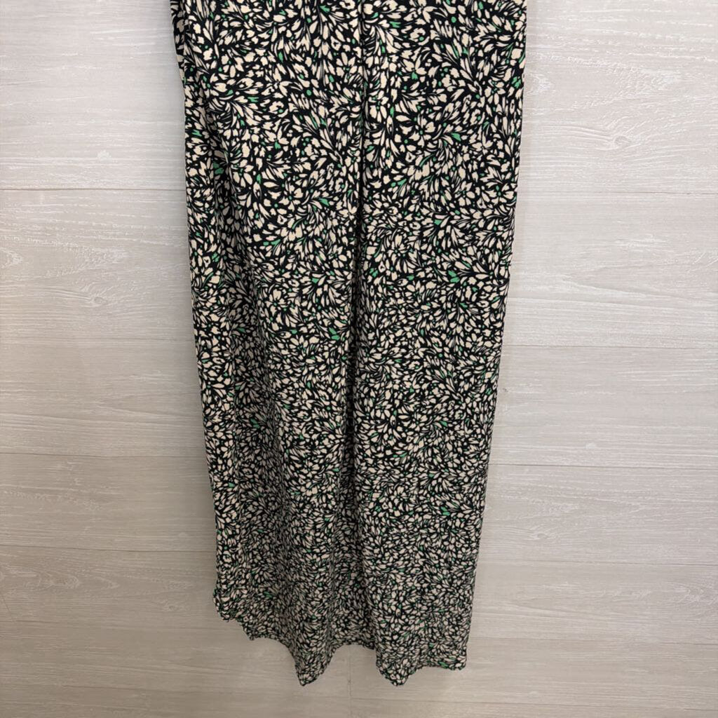 Black/ White Print Short Puff Sleeve Midi Dress Small