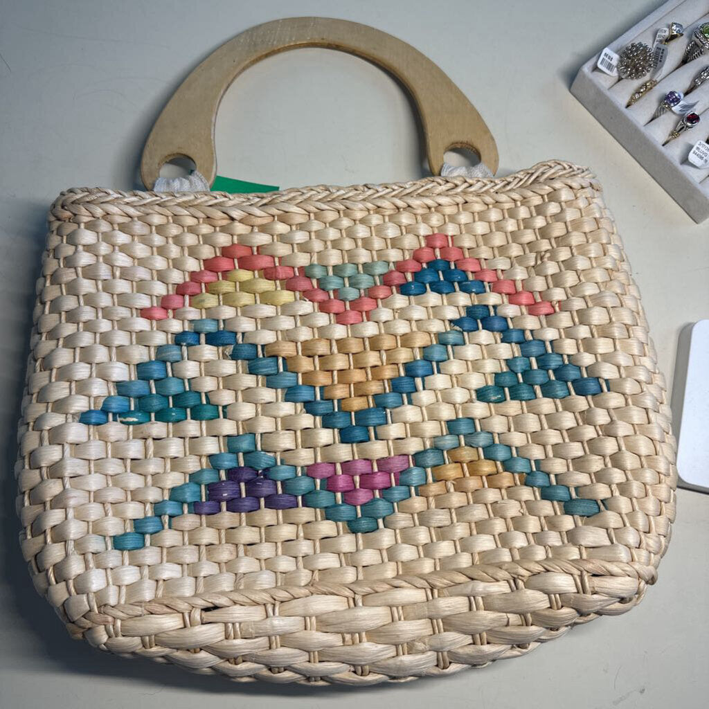 Natural/ Multi Woven Straw Purse