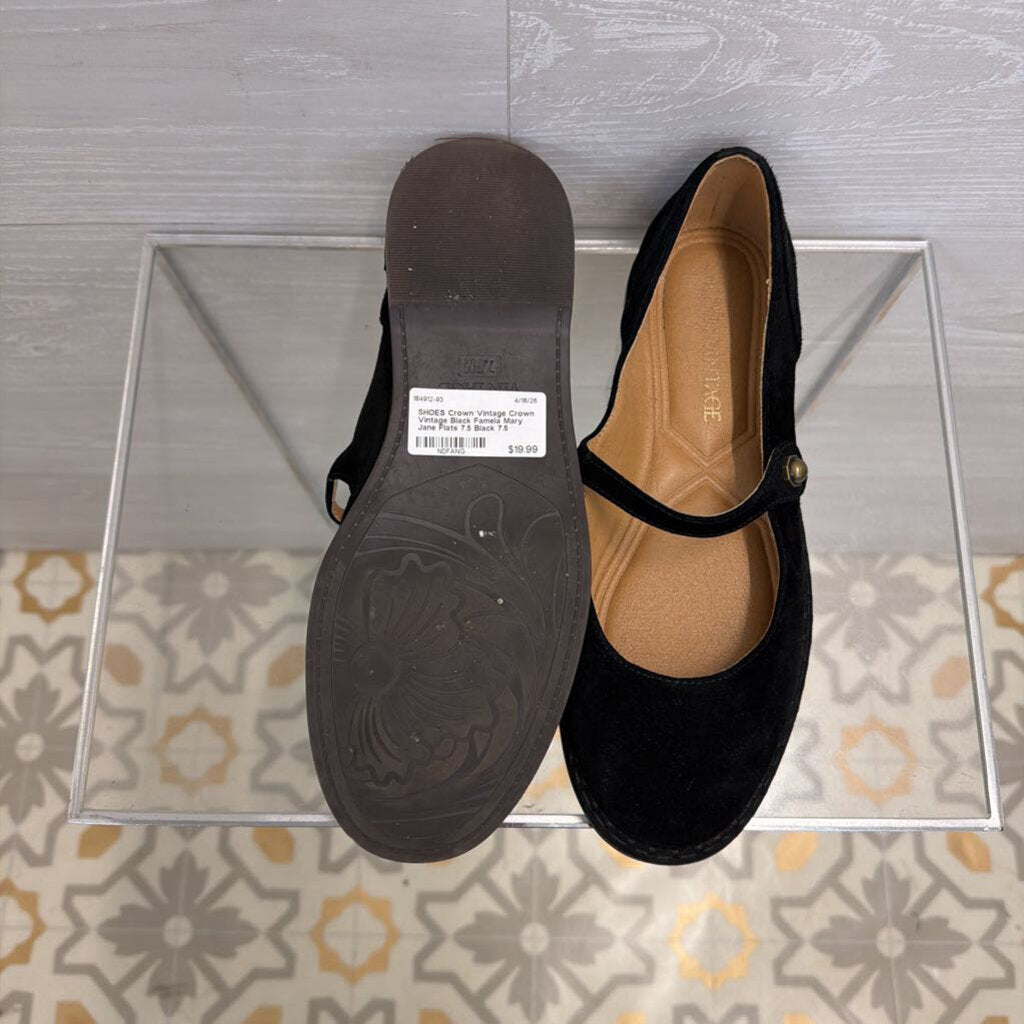 Crown Vintage Black Famela Mary Jane Flats 7.5