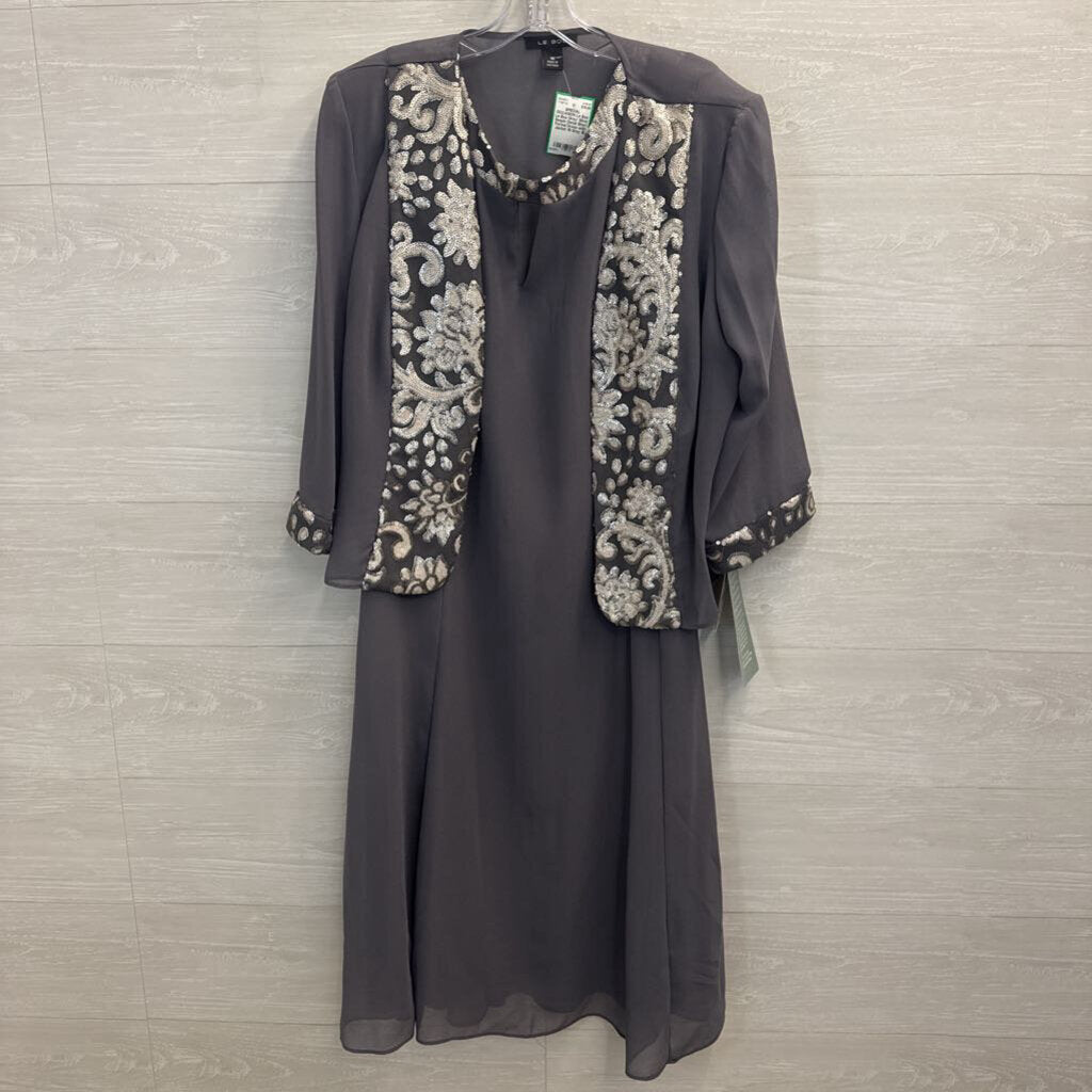 Le Bos Grey/ Silver Sequin Detail Short Formal Dress with Jacket 16