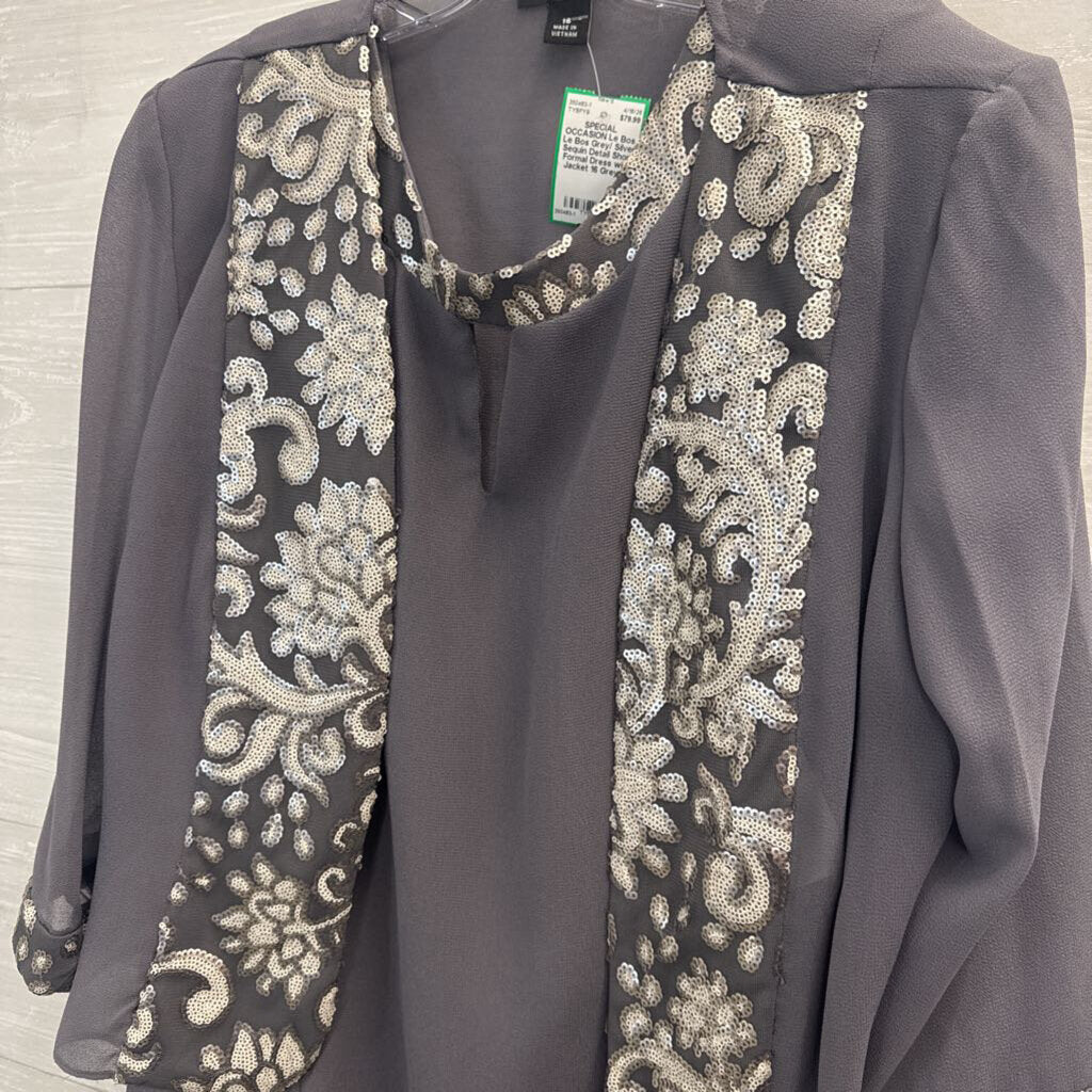 Le Bos Grey/ Silver Sequin Detail Short Formal Dress with Jacket 16
