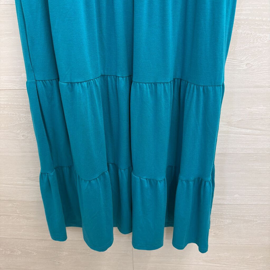 Bright Blue Short Sleeve Tiered Dress Medium