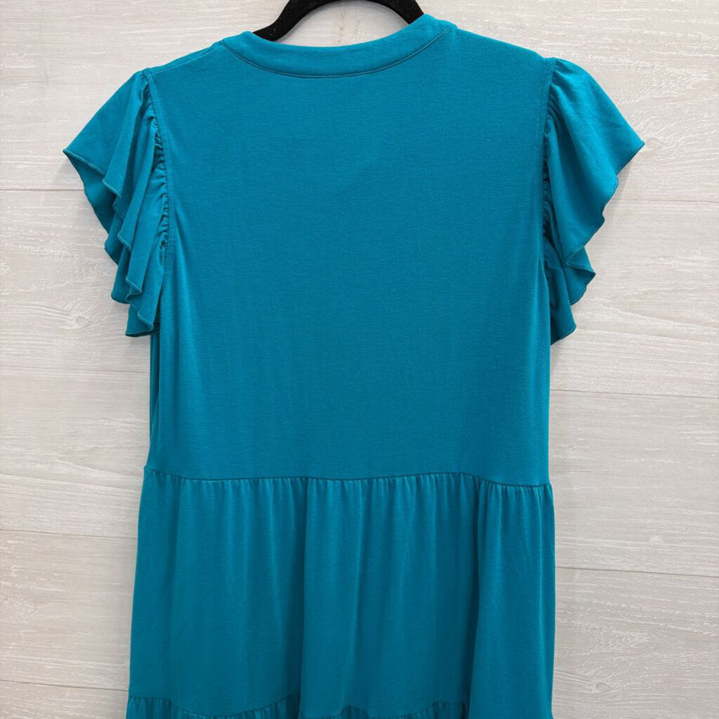 Bright Blue Short Sleeve Tiered Dress Medium