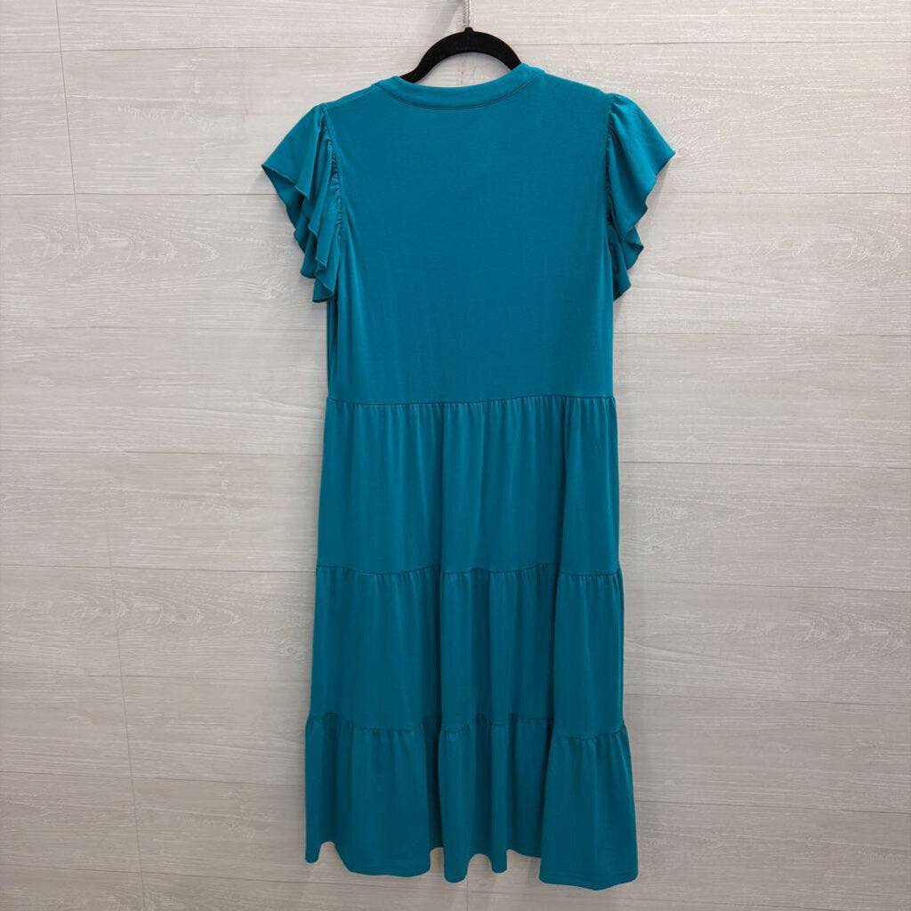 Bright Blue Short Sleeve Tiered Dress Medium