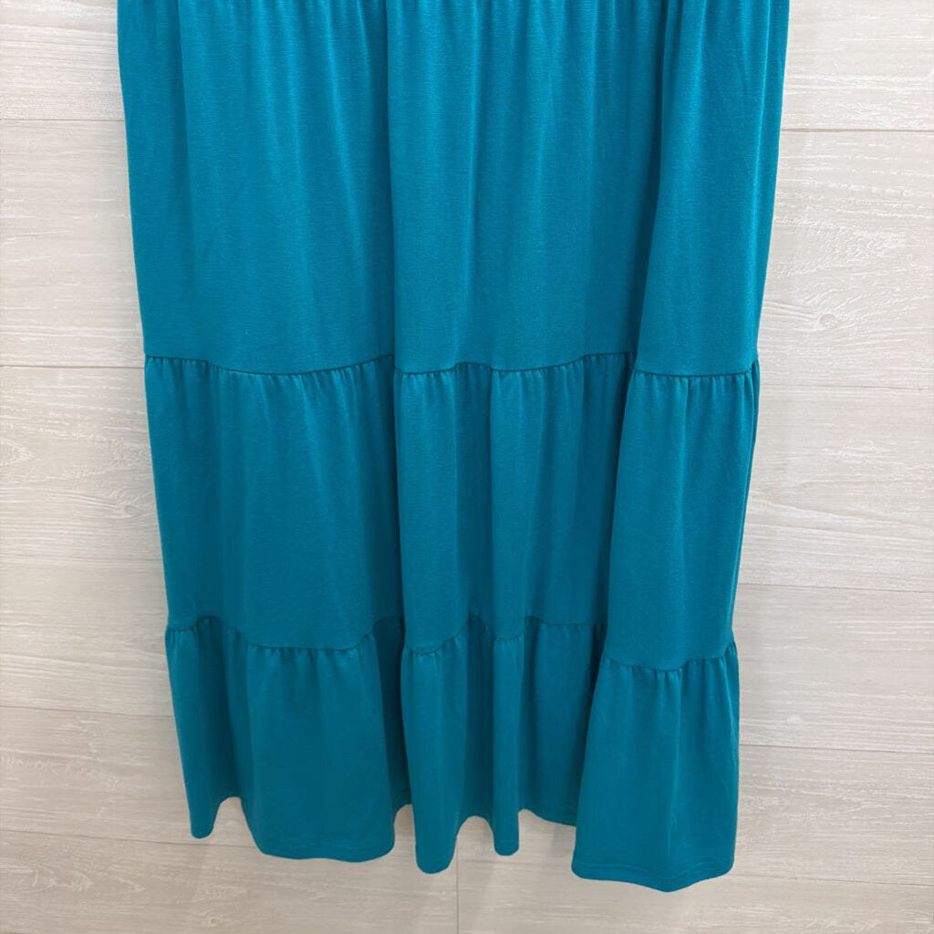 Bright Blue Short Sleeve Tiered Dress Medium
