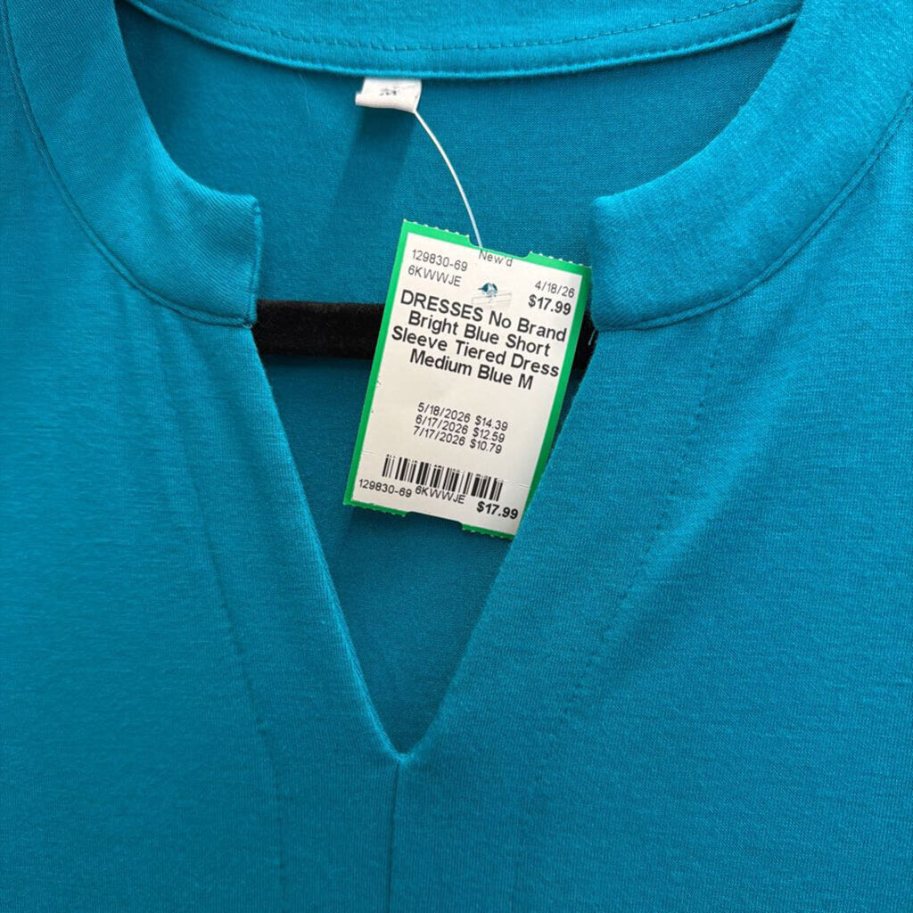 Bright Blue Short Sleeve Tiered Dress Medium