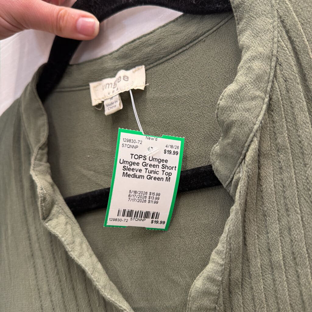 Umgee Green Short Sleeve Tunic Top Medium