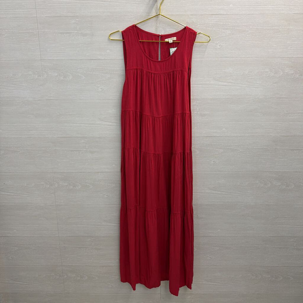 Max Studio Red Sleeveless Tiered Maxi Dress Medium