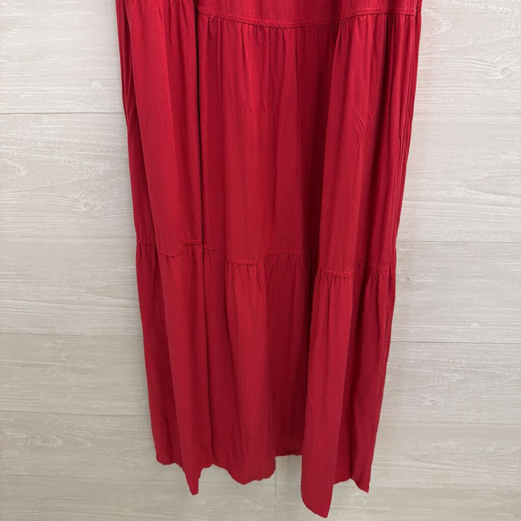 Max Studio Red Sleeveless Tiered Maxi Dress Medium