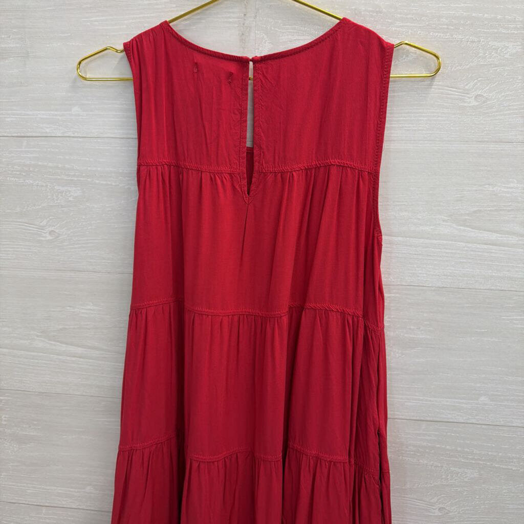 Max Studio Red Sleeveless Tiered Maxi Dress Medium