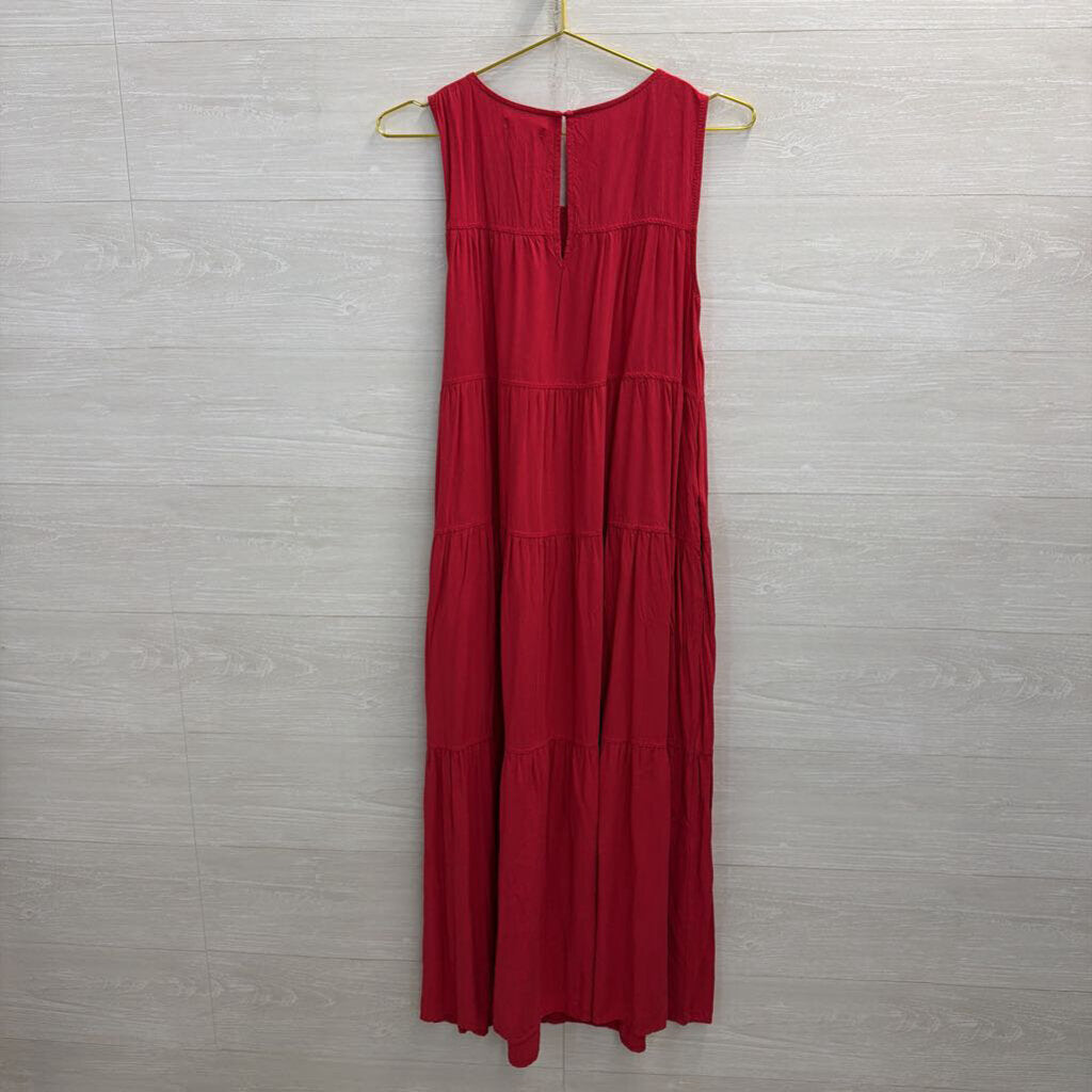 Max Studio Red Sleeveless Tiered Maxi Dress Medium
