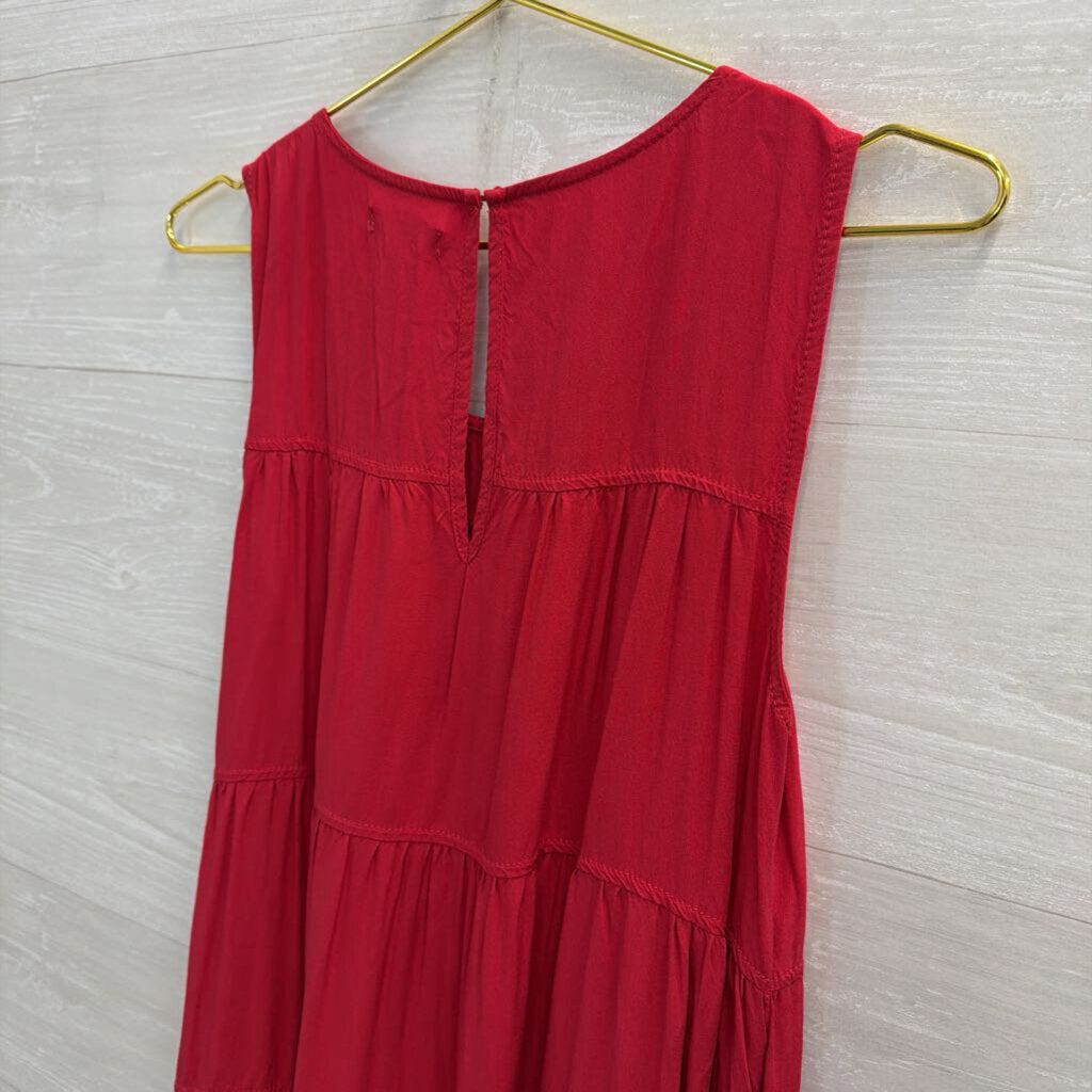Max Studio Red Sleeveless Tiered Maxi Dress Medium