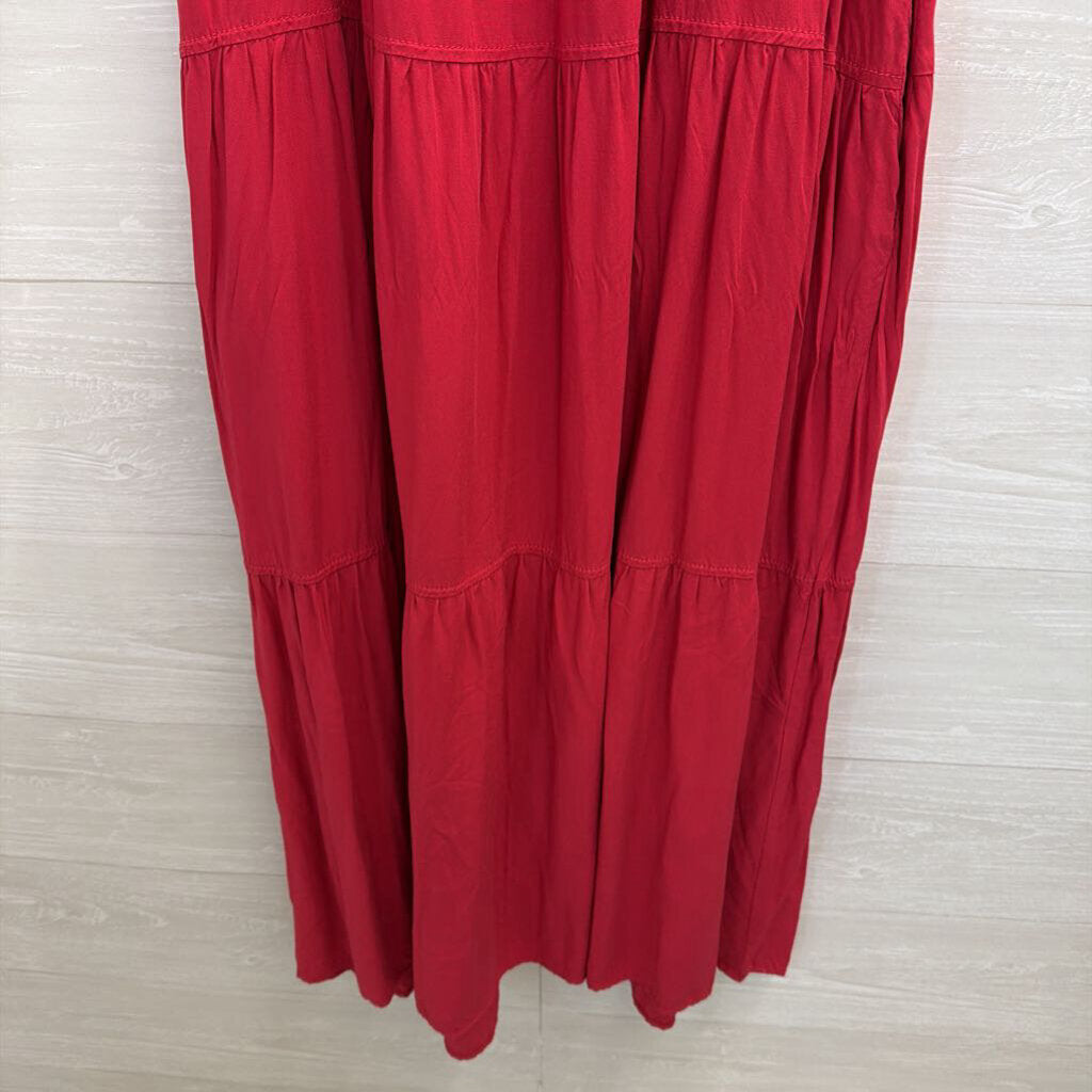 Max Studio Red Sleeveless Tiered Maxi Dress Medium