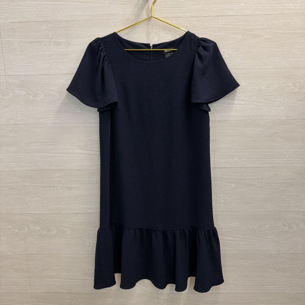 DKNY Navy Short Sleeve Ruffle Hem Dress 6