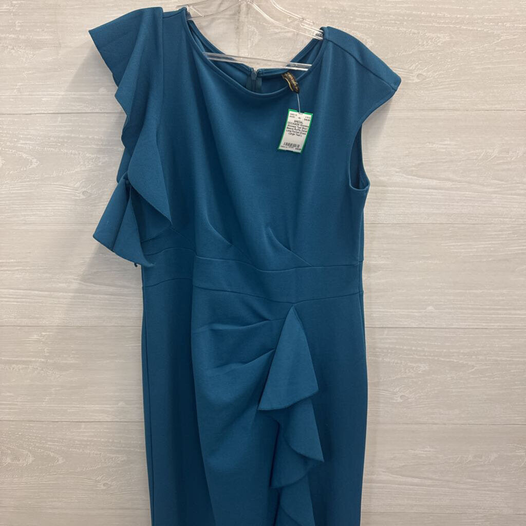 Woosea Teal Short Sleeve Ruffle Detail Long Formal Dress Large