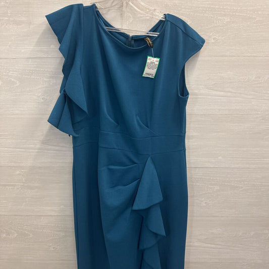Woosea Teal Short Sleeve Ruffle Detail Long Formal Dress Large