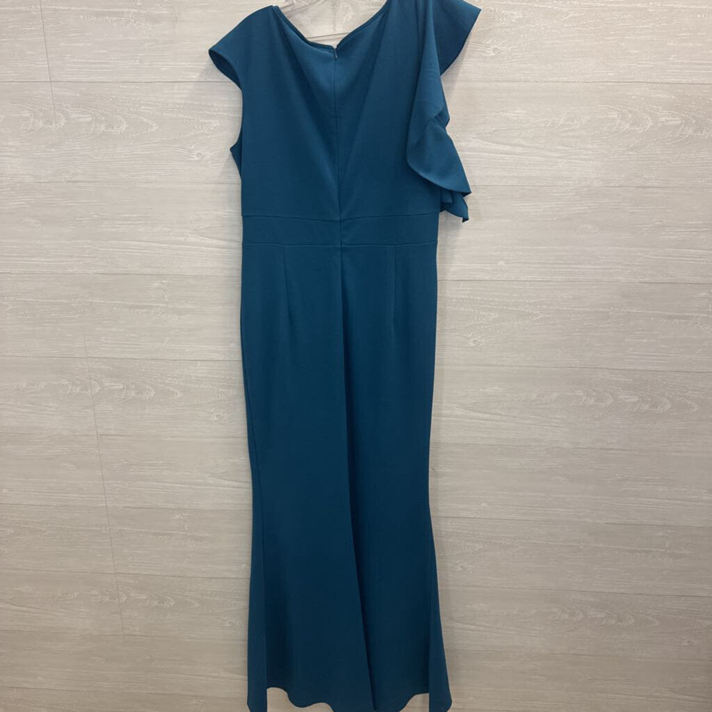 Woosea Teal Short Sleeve Ruffle Detail Long Formal Dress Large
