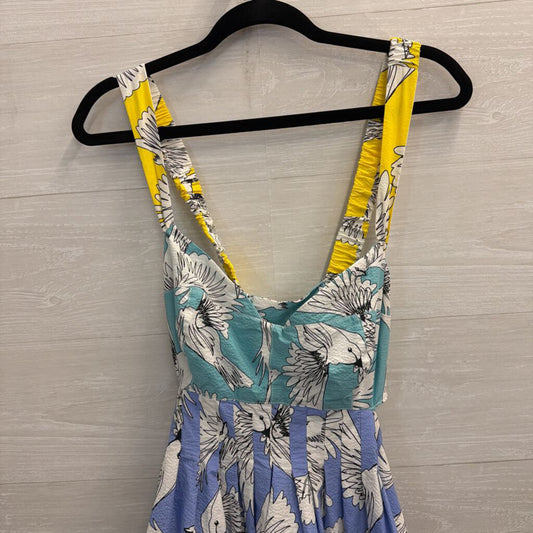 Maeve Blue/ White Bird Print Tie Back Babydoll Dress 10