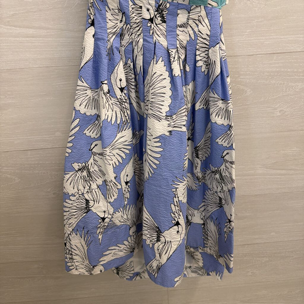 Maeve Blue/ White Bird Print Tie Back Babydoll Dress 10