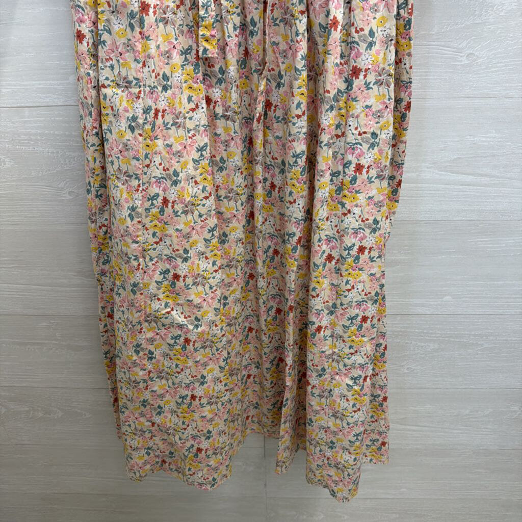 Just Me White/ Multi Floral Print Short Puff Sleeve Tie Waist Maxi Dress Large